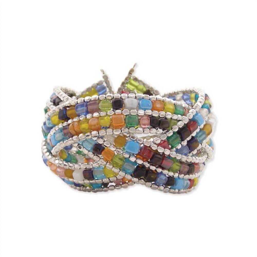 NEW ZAD women's braided mosaic bead cuff bracelet in multicolor